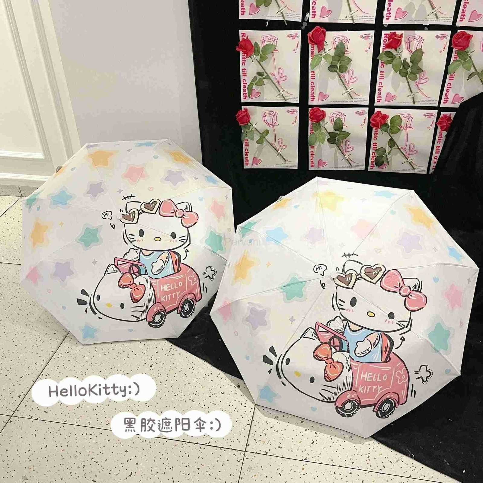 Sanrio Sanrio Fully Automatic Umbrella Hello Kitty Sunshade UV Protection Sunny Day Rainy Day Dualpurpose Kawaii Sunshade Umbrella L251029