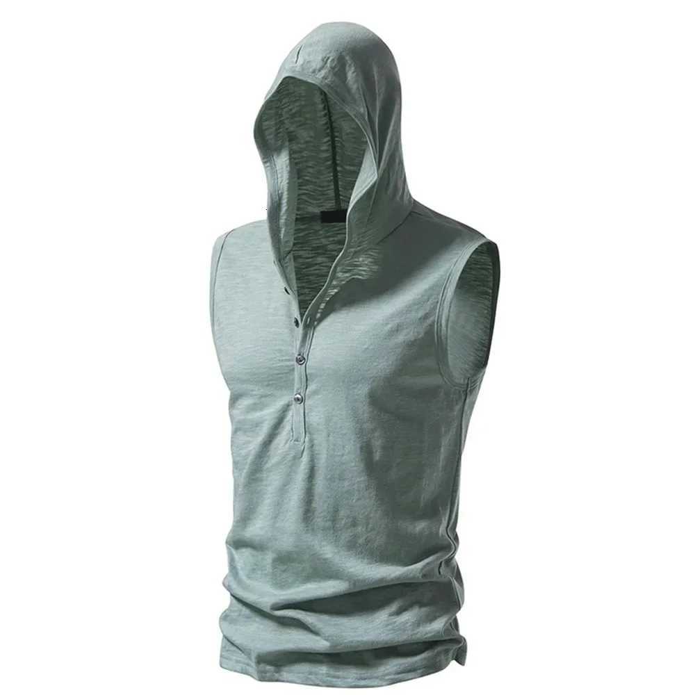 Cotton Men Gym Clothing Mens Causal Basic Hooded Tank Top Hooded Sleeveless Vest Sweatshirt Fitness Sportswear Tops Male W251029