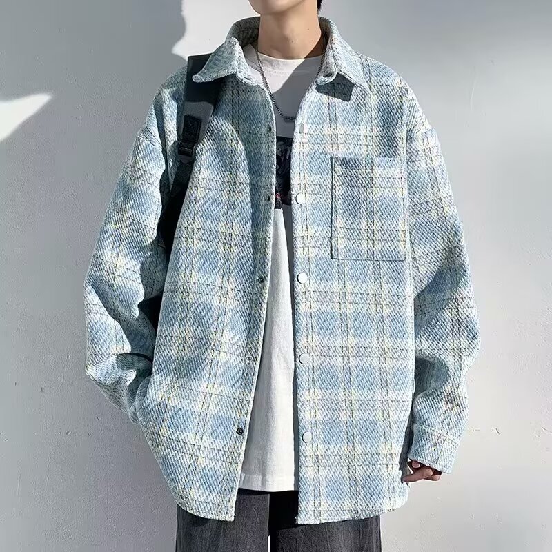 2025 Spring And Autumn Small Fragrance Style Woolen Coat Men's Trendy Designer Jacket Loose Casual Jacket High-end Cool Plaid Shirt