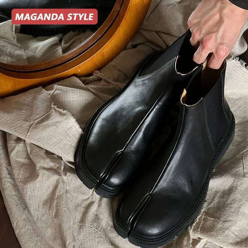 Tabi for men and women couple high top ankle leather split toe shoes British style short boots