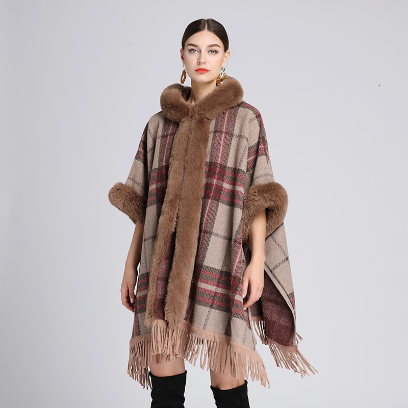 European and American designer style autumn and winter new item imitation Rex rabbit skin collar hooded shawl women's wool coat plus size cardiga
