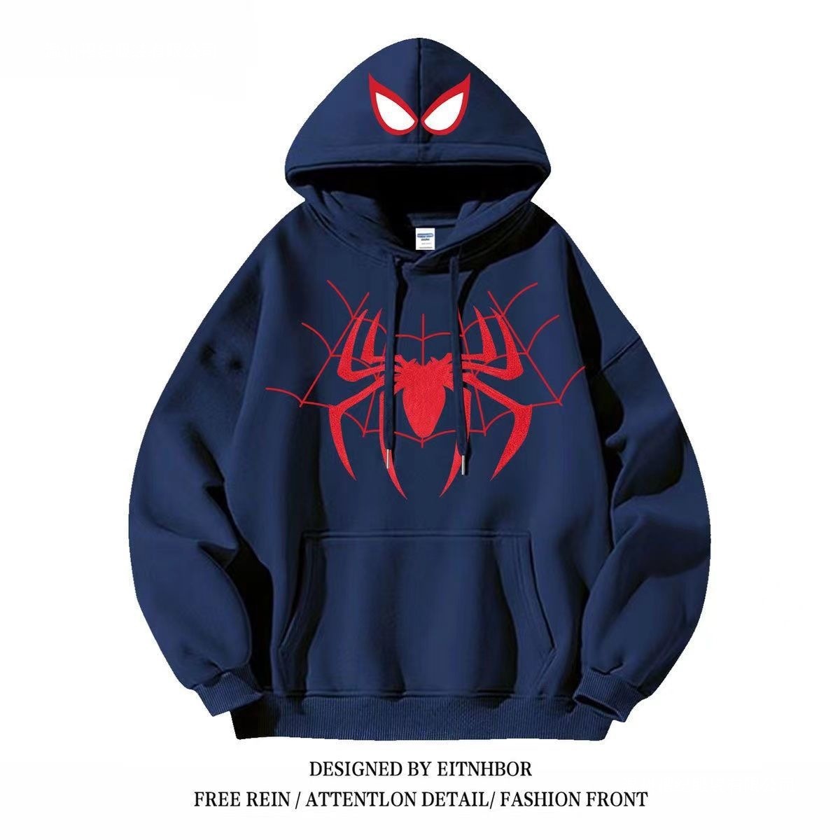 American retro designer velvet Spider Man hoodie for male and female students, loose and fashionable new jacket for autumn and winter