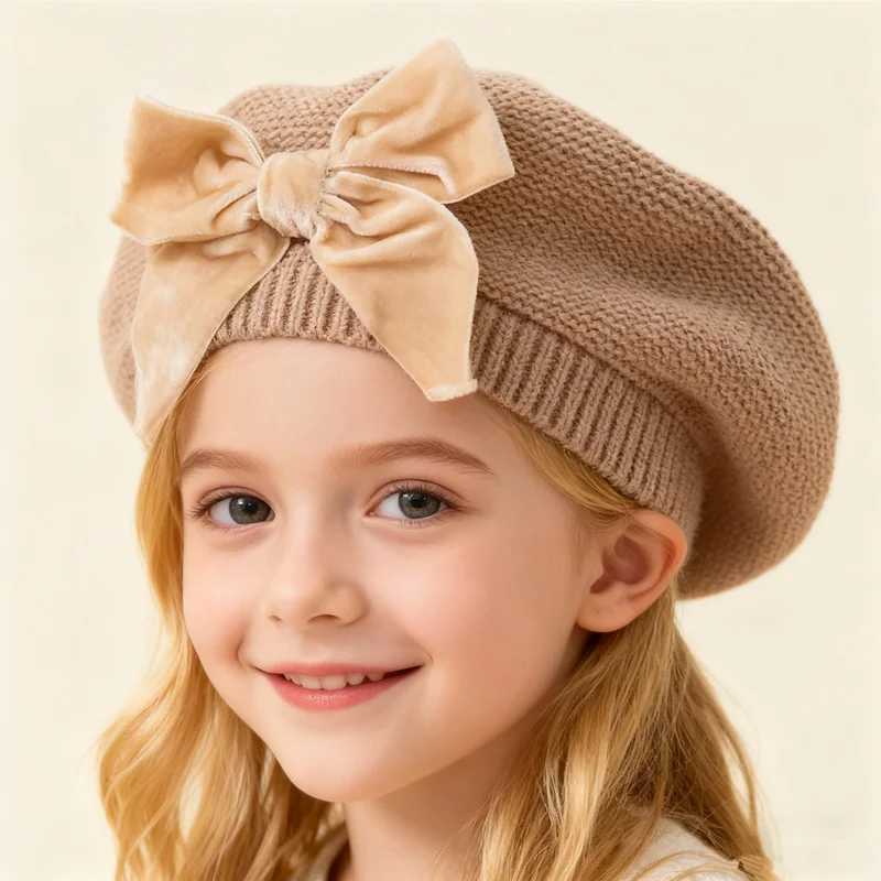 New Winter Baby Girls Warm Bowknot Knitted Hats Children Beret Beanie Hat Solid Hat Soft Comfortable Kids Bonnet For 312Years251028