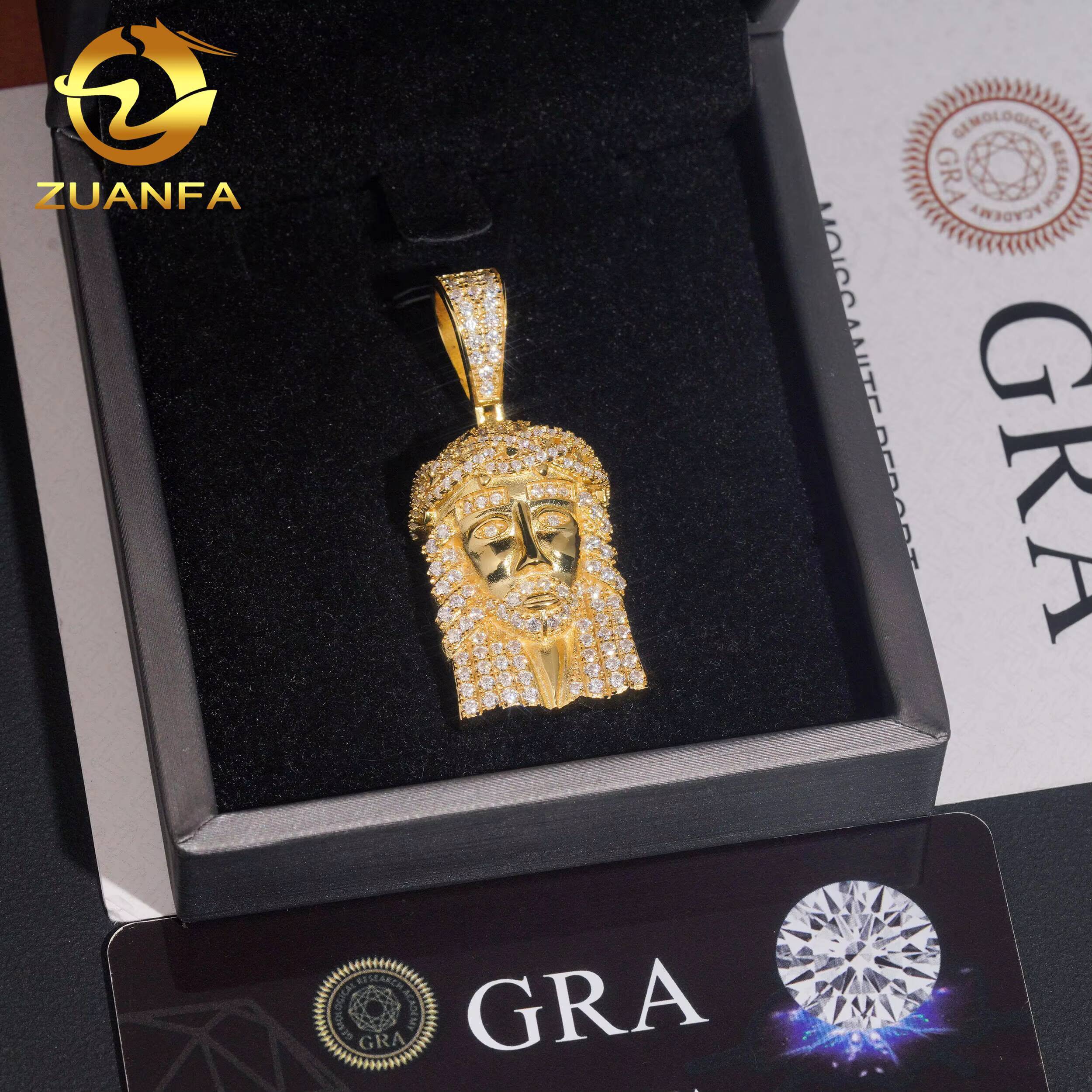 Pass Diamond Tester Jesus Head Pendant Moissanite Hip Hop Jewelry Iced Out 925 Silver Moissanite Custom Hip Hop Pendant for Men