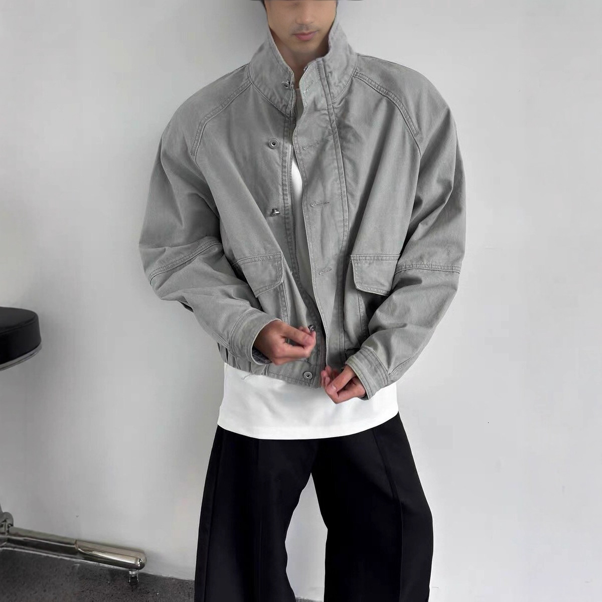 American Style Stand Collar Workwear Denim Jacket Designer Jacket For Men Spring And Autumn High-end Loose Fit Versatile Casual Bomber Jacket