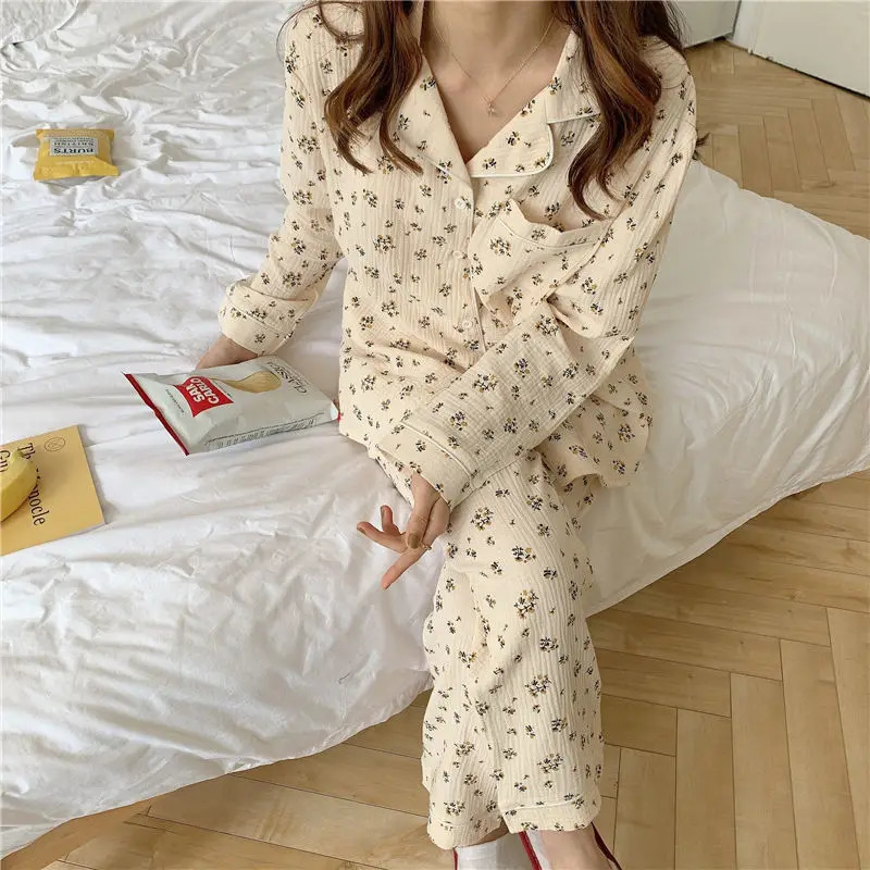 Autumn Arrival Long Sleeve Nightgown for Women Country Style Floral Print Wrinkled Fabric Sweet Set Girls 251029