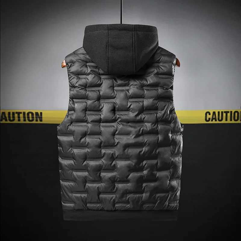 Autumn and winter trendy mens vest large sized loose hooded jacket for men warm sleeveless waistcoat W251029