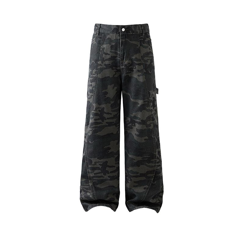 The 2025 autumn/winter new style of jeans, camouflage long pants, semi-elastic button and belt versatile long pants---LK24366