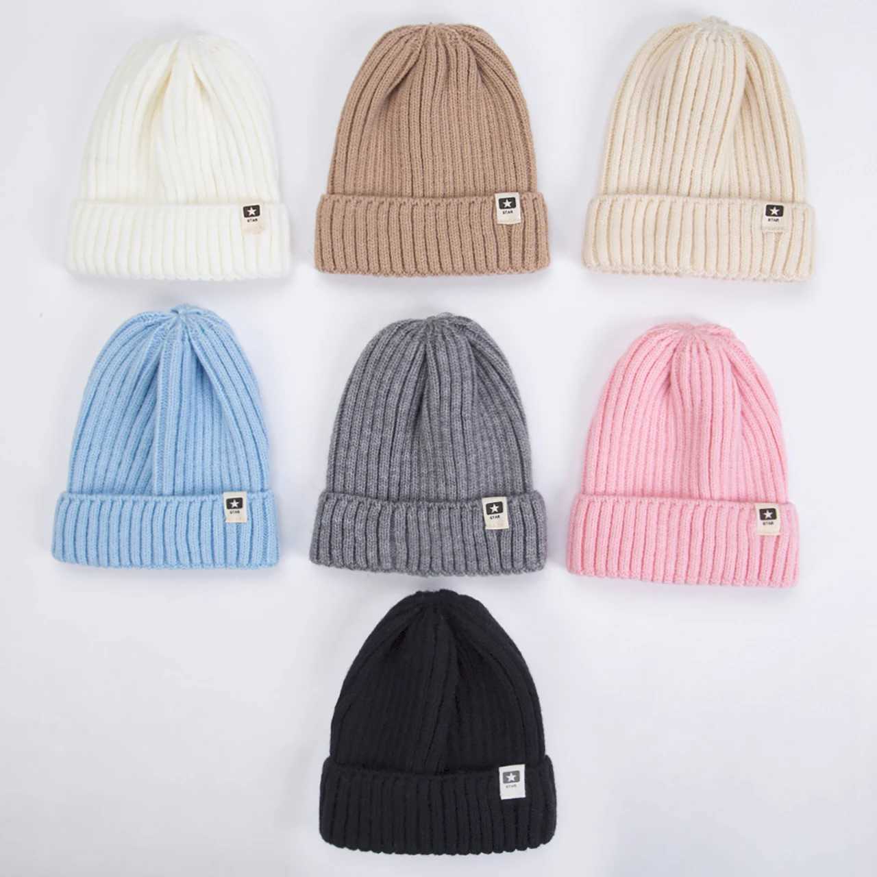 Solid Color Woolen Knitted Hat For Kids Warm Pullover Cap 410Year Girl Boy Baby Crochet Bonnet Winter Basic Children Beanies251028