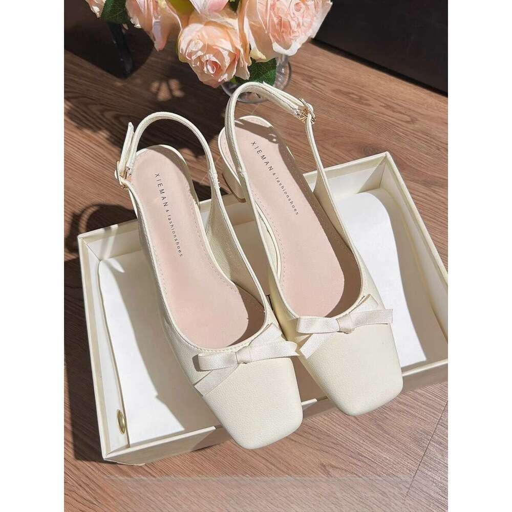 Women's 2025 Summer New Style Designer Shoe Gentle Temperament Fairy Style Peep-Toe Backless Chunky Heel Mary Jane High Heel Sandals