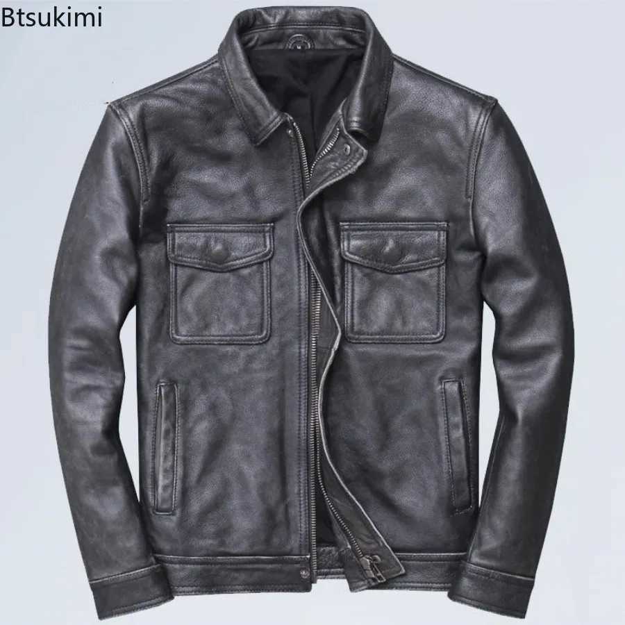 New Fashion Motorcycle Leather Jackets Mens Vintage Lapel Zipper Windbreak PU Leather Coats Autumn Winter Warm Casual OuterwearT251029