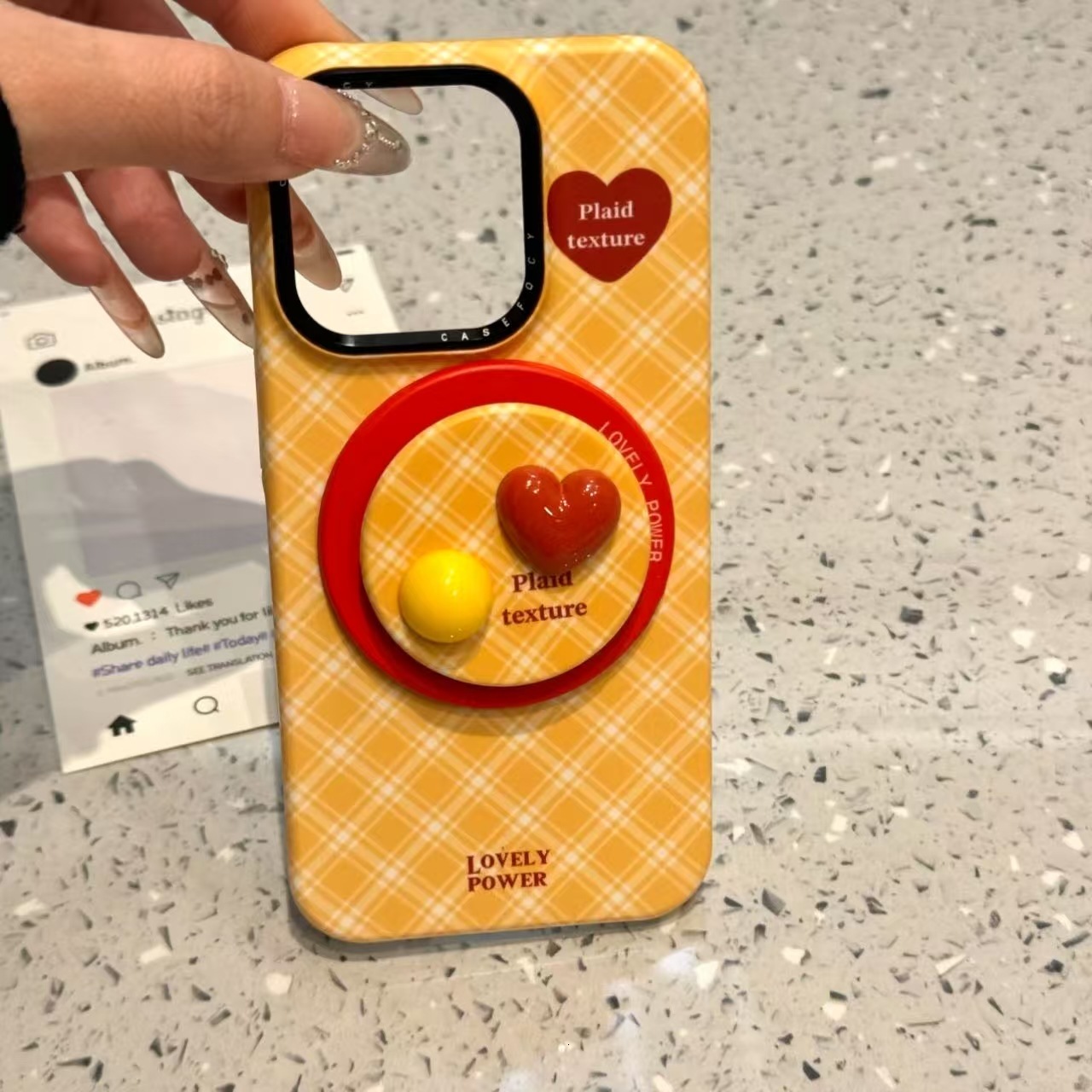Korean Style Simple Plaid Heart Magnetic Stand Compatible with iPhone 16 Pro Max Apple 15 Phone Case 14 New Model