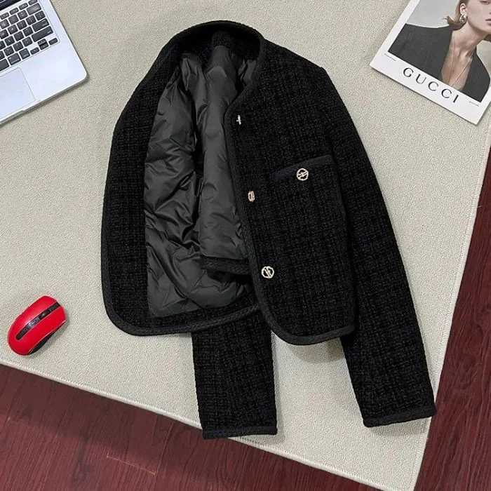 Autumn Winter Womens Tweed Jacket Single Breasted High Street Red Jackets French Casual Fashion Female Cotton Padded Coat1 Y251105