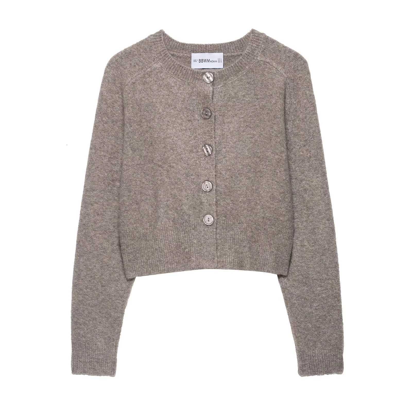 New womens versatile single breasted soft long sleeved round neck knitted jacket fashionable versatile sweaterT251028