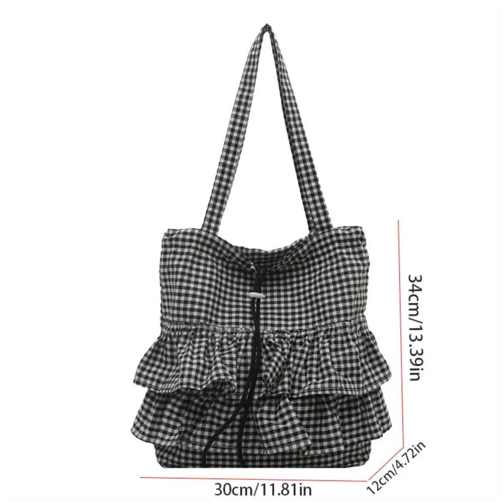 Allmatch Korean Style Lotus Leaf Shoulder Bag Large Capacity Fashion Drawstring Bag Cloth Cute Plaid Tote Bag Storage Bag 251029