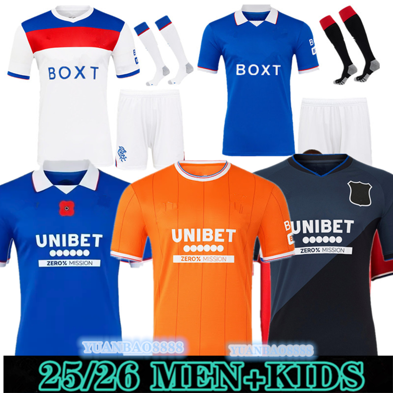 25 26 away soccer jersey 2026 2025 Glasgow Ranger COLAK ROOFE LUNDSTRAM HAGI BARKER MORELOS KENT TILLMAN FC FASHION JR Football Shirt men kids home