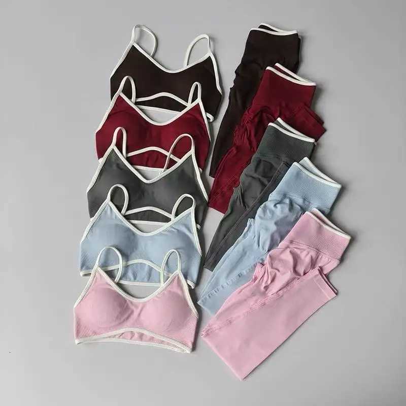 Womens Fitness Suit Strappy Contrast Color Patchwork Sports Shockproof Slimming QuickDry Nude Feel Pants Yoga WearXJ251029