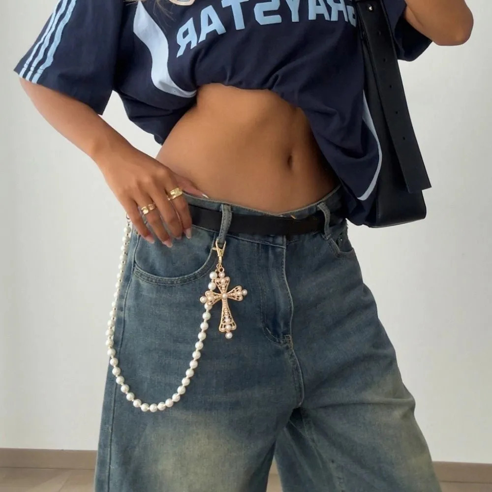 Retro Gothic Pearl Waist Chain Beads Hip Hop Tassel Jeans Chain Bag Chain Harajuku Pants Chain Male 251021