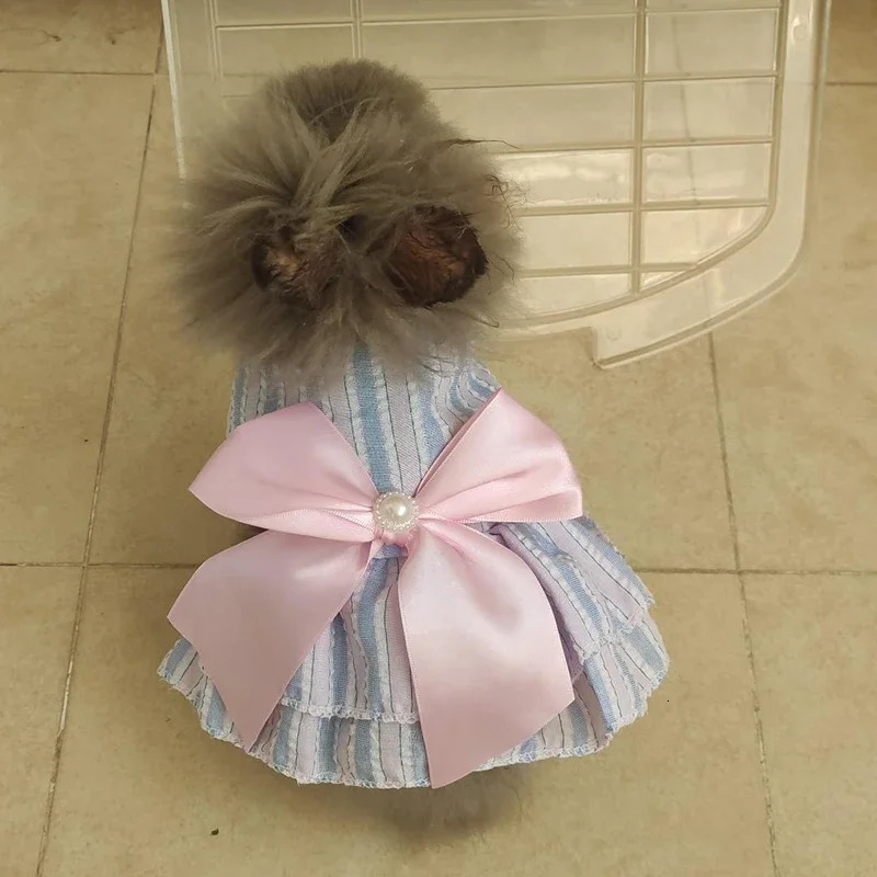 Summer Pet Cat Puppy Princess Dress Pet Clothes Striped Plaid Dresses with Bow Cats Kitten Rabbit Sphynx Clothing Pet Supplies 251029