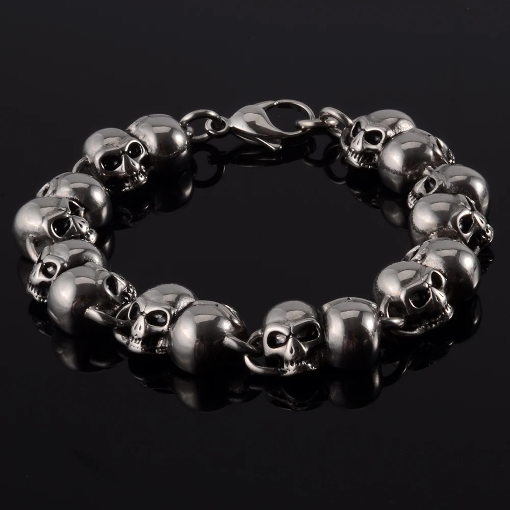 1PC Steel Gothic Head Cross Vintage Man Bracelet Chain Skeleton Hip Hop Skull Men Cuban Bracelets Unisex Punk Jewelry 251028