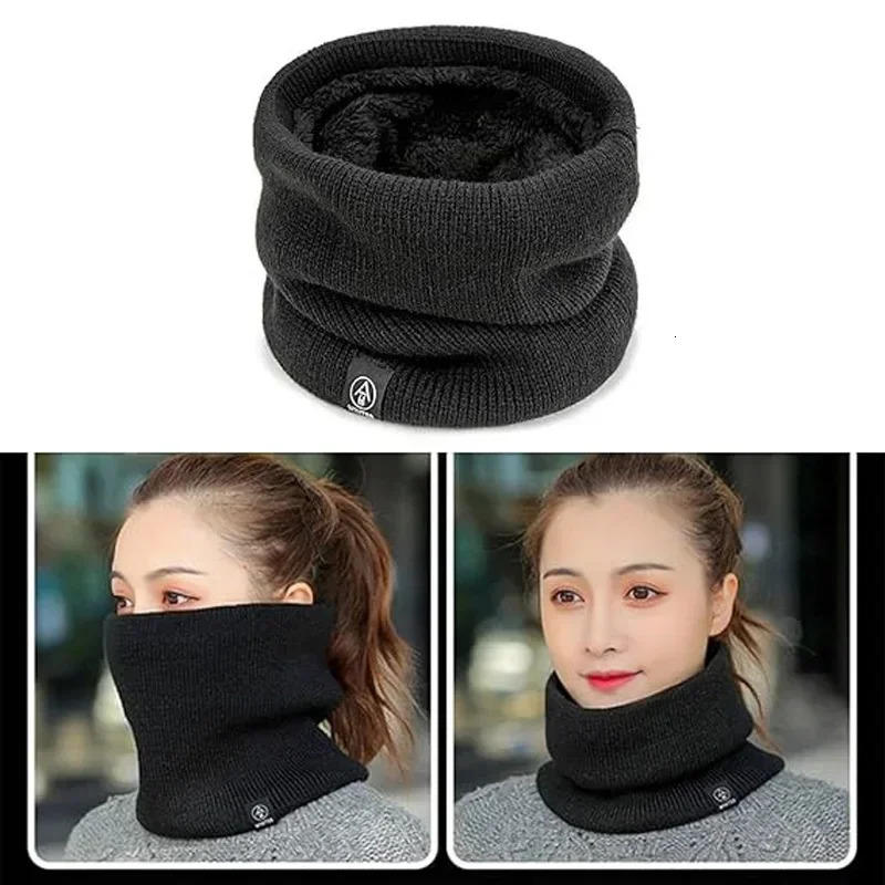 Warm Winter Ring Scarf Women Men Unisex Solid Plus Velvet Knitted Full Face Mask Snood Neck Scarves Bufanda Thick Muffler 251021