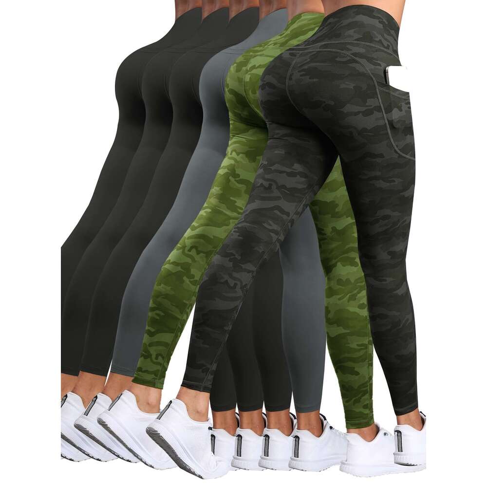 6pcs High Waisted Yoga With Pockets For Women, Sport Workout Leggings