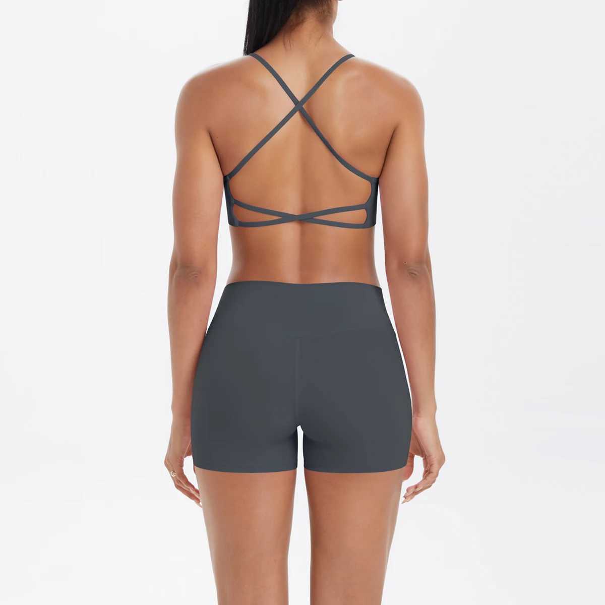 2PCS Yoga Clothes Halter Yoga Top Set Fitness Gym Suit Crossover Back Sports Underwear Workout Gym Shorts Fitness High WaistXJ251029