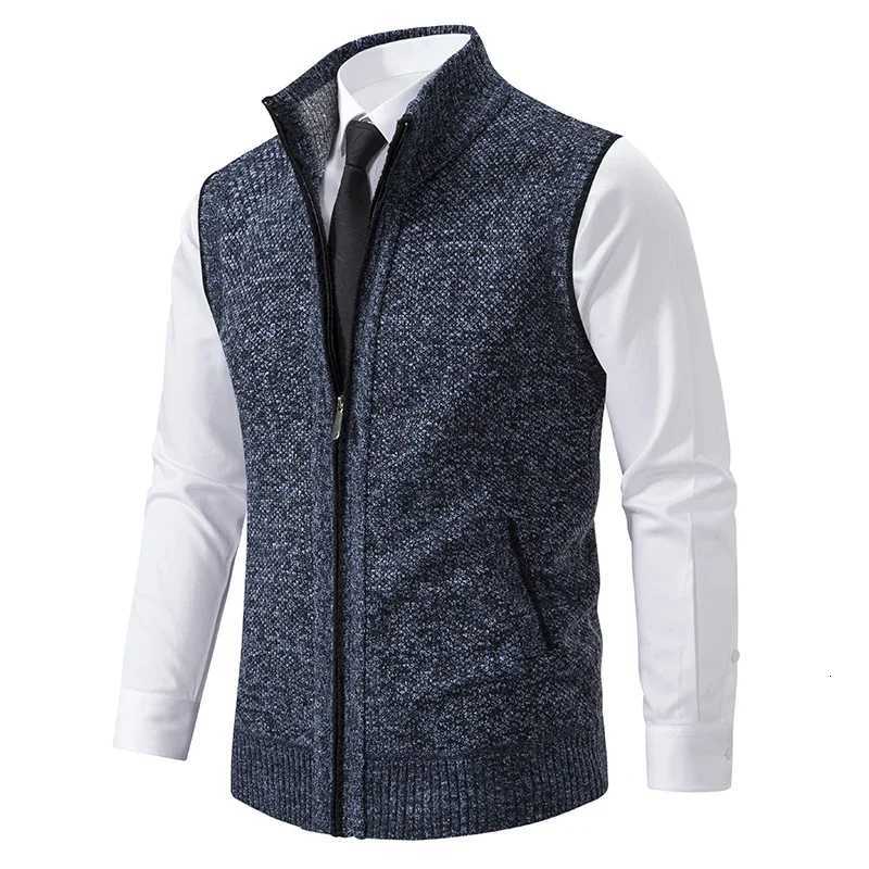 Autumn Winter Knit Vests Men Stand Collar Solid Color Knitted Sleeveless Sweatercoat Man Zipper Vest Cardigan Knitting Waistcoat W251029