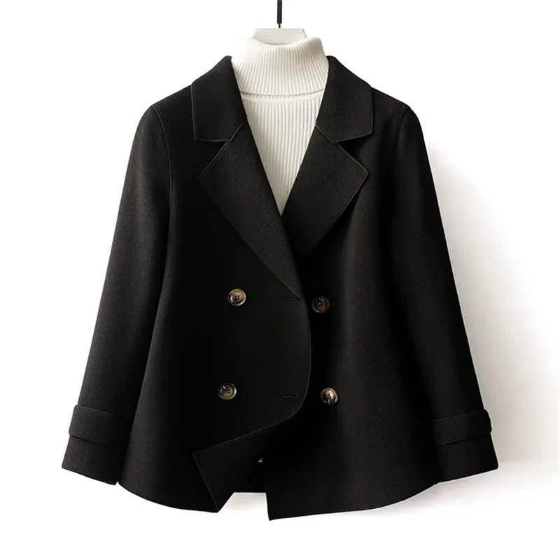 HighQuality DoubleSided Woolen Coat For Women 2025 Short Temperament Doll Neck Mothers Outfit Woolen Coat Female Red Came 251029