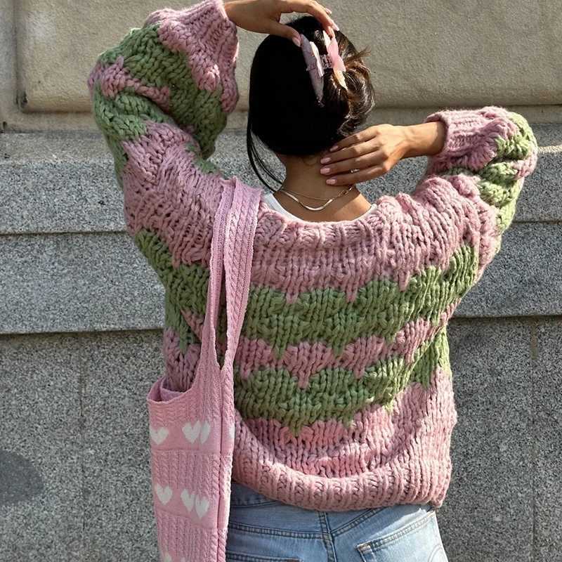 Stripe Pattern Cropped Cardigans Vintage Lantern Sleeves Knitted Sweater Aesthetic Y2k Knitwear Coat Women Autumn Outwear StreetT251028