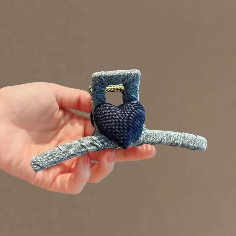 Autumn Winter Denim Bow Hair Claw Clip for Women HighEnd Hair Bun Shark Clip 2025 New Large Size Back Hair AccessoryW251028