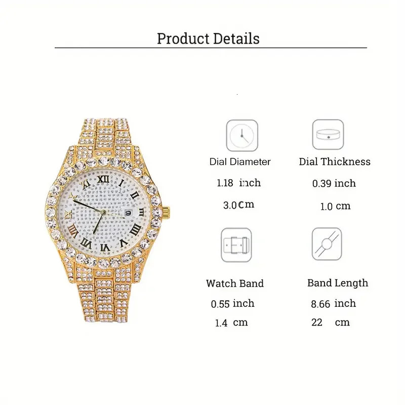 3pcsset NecklaceBraceletWatch Cuban Chain Watch for Men Hip Hop Miami Curb Iced Out Paved Rhinestone Rapper Cuban men Jewelry 251029