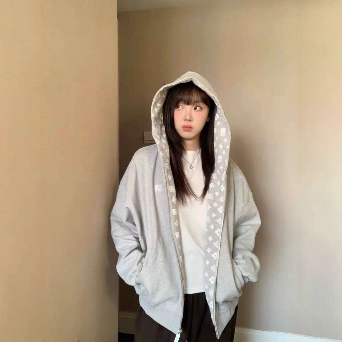 American designer fashion retro cardigan hooded women's sports shirt autumn new fashion loose couple zipper jacket