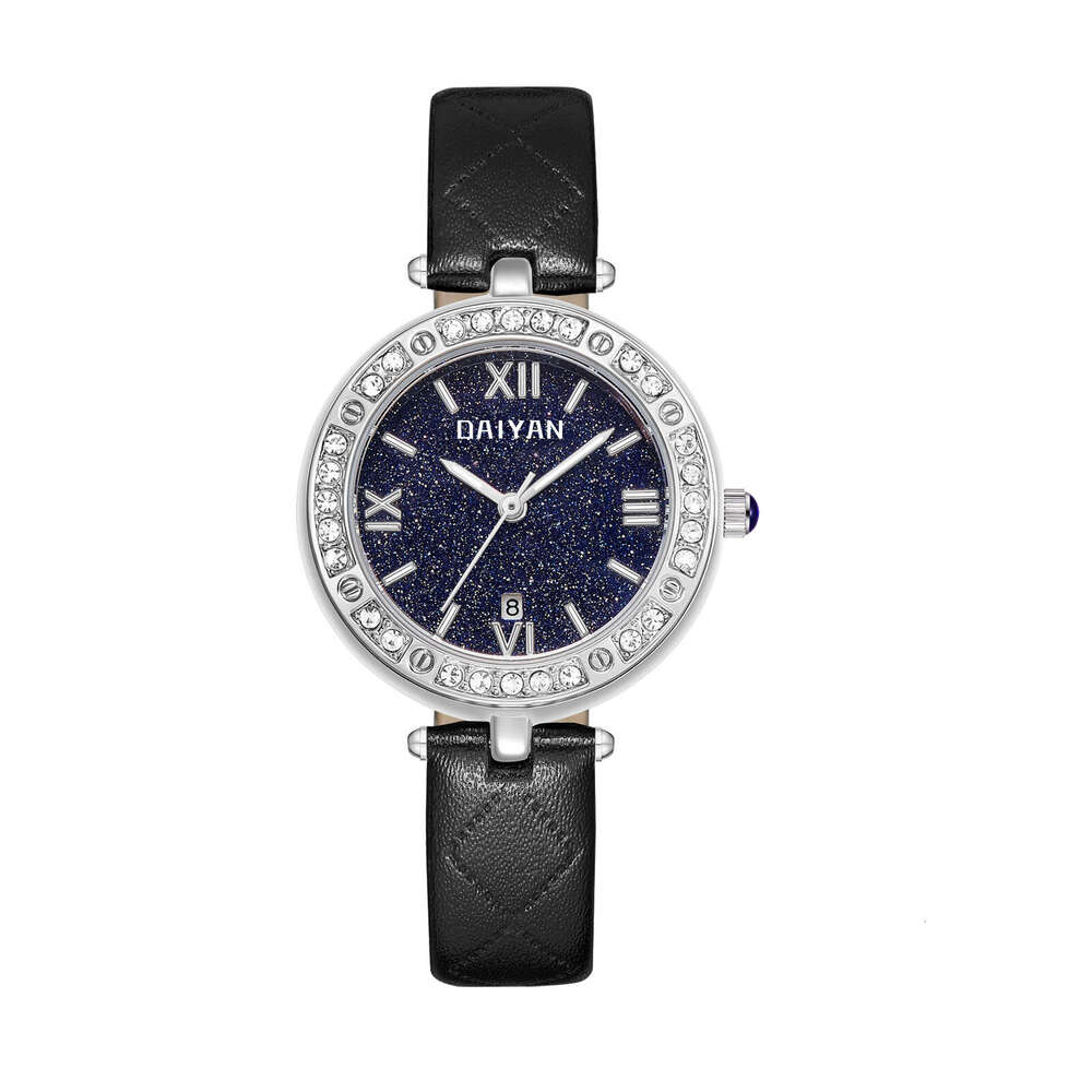 Sky Fashion Quartz Watch for Women, Diamond Pattern Strap, Sandstone, Light Luxury High-End Feel, Starry Blue