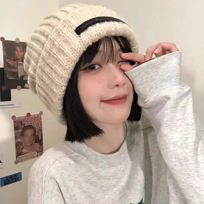 for Women Korean Style Autumn Winter Knitted Student Woolen Face Slimming Warm Pile Internet Celebrity Ear Protection Hat