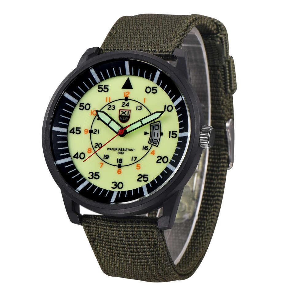 Men's New Fashion Nylon Strap Gift Military Calendar Luminous Quartz Watch for Men