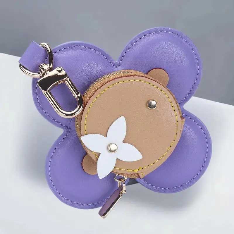 Cute Sunflower Coin and Earphone Mini Purse in Genuine Leather as Decorative KeychainW251029