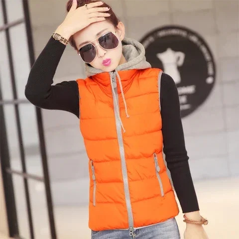 Woman Jacket Vest Autumn Winter CottonPadded Coat Vest Female Hooded Cotton Jacket Chaleco Mujer 251029