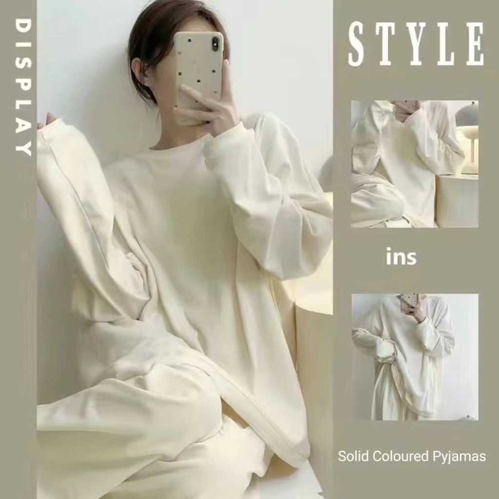 2024 New Winter Thickened German Velvet Pajamas Solid Colour Korean Ins Casual Round Neck Loungewear Loose Loungewear SuitT251029