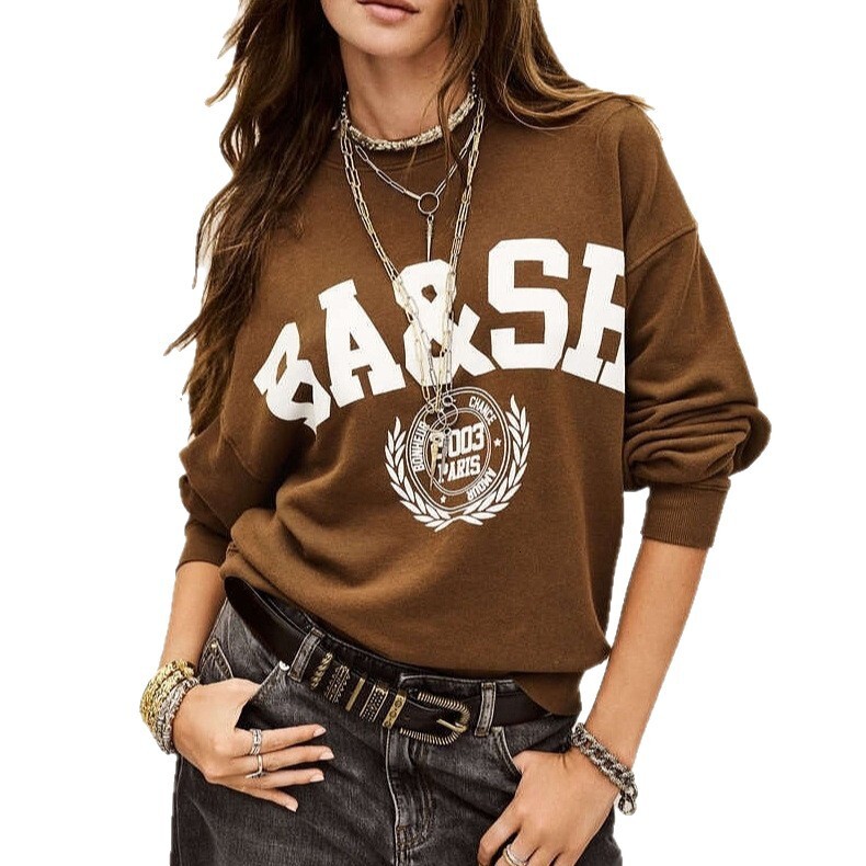 Autumn new fashion badge letter printed sports shirt, French designer classic women's round neck looped top