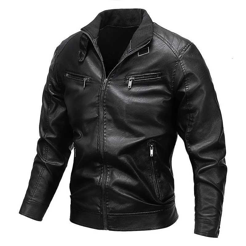 Autumn Winter Men Leather Coat Thicken Coldproof Motorcycle Punk Man Outerwear Stand Collar Long Sleeve Zipper Male JacketT251029