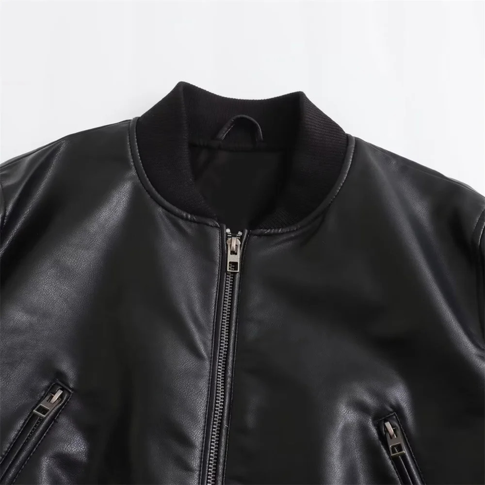 Autumn and Winter Womens Fashion Versatile Short Motorcycle Faux Leather Pilot Jacket Coat Leather Coat 251029