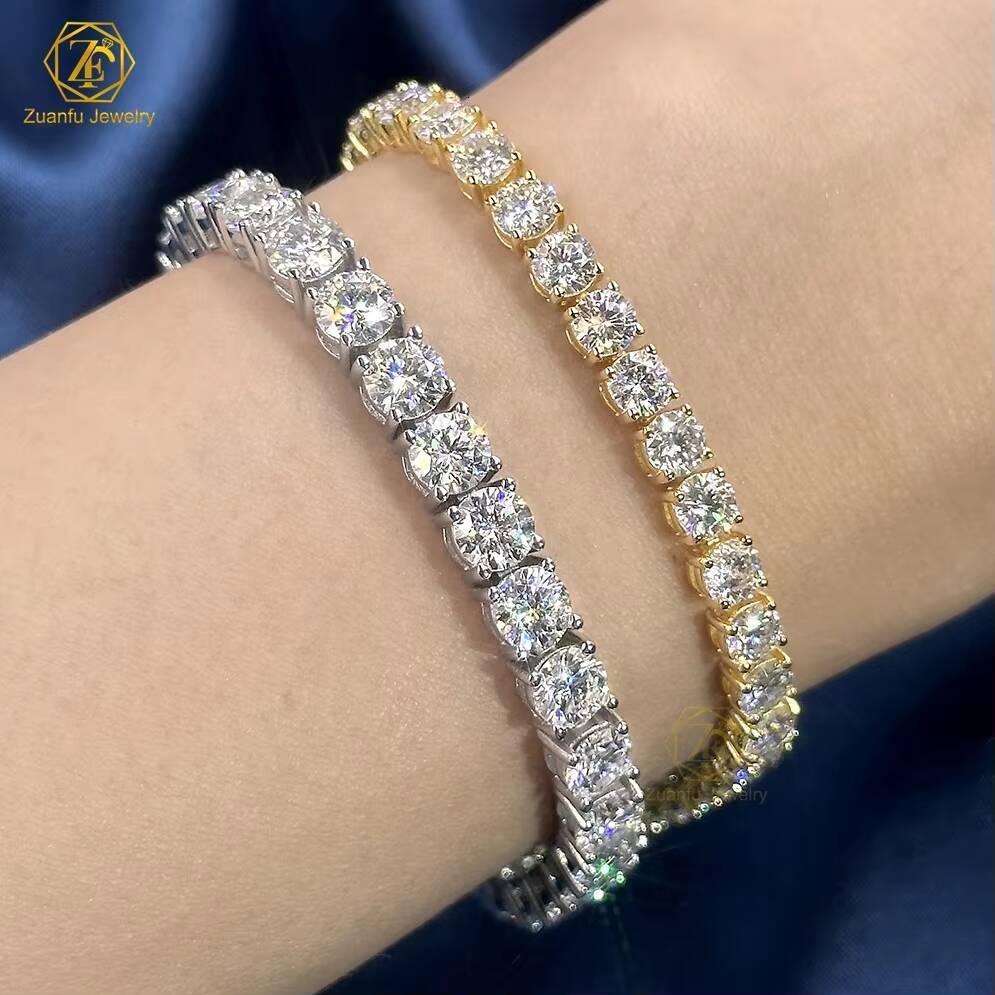 Christmas Custom Gift VVS Round Shape 3mm Colorless Loose Moissanite Lab Grown Diamond 14k Solid Gold Tennis Bracelet