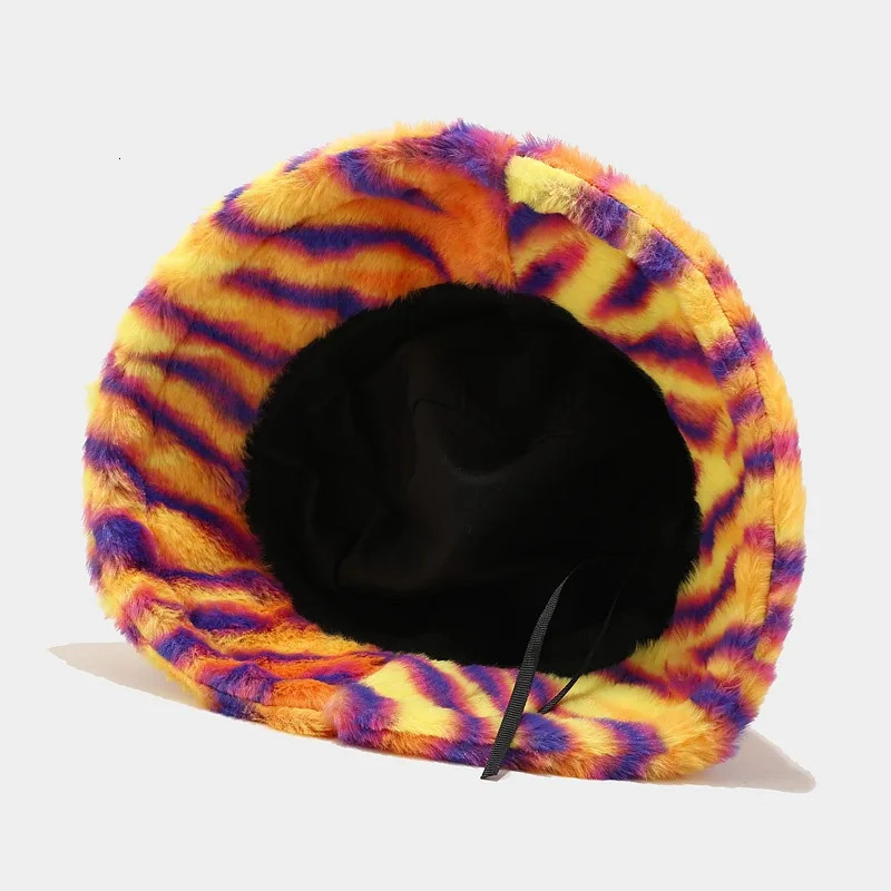 Winter Zebra Pattern Faux Fur Fluffy Bucket Hat Outdoor Women Keep Warm Panama Cap Men Thickened Windproof Fisherman Caps 251013