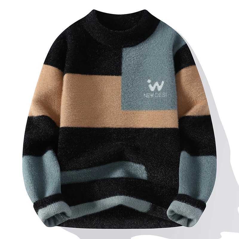 Classic Color Blocked Brand Mens Sweater 2025 Casual Highquality Mens Pullover Autumnwinter Warm Knit Tops J251029