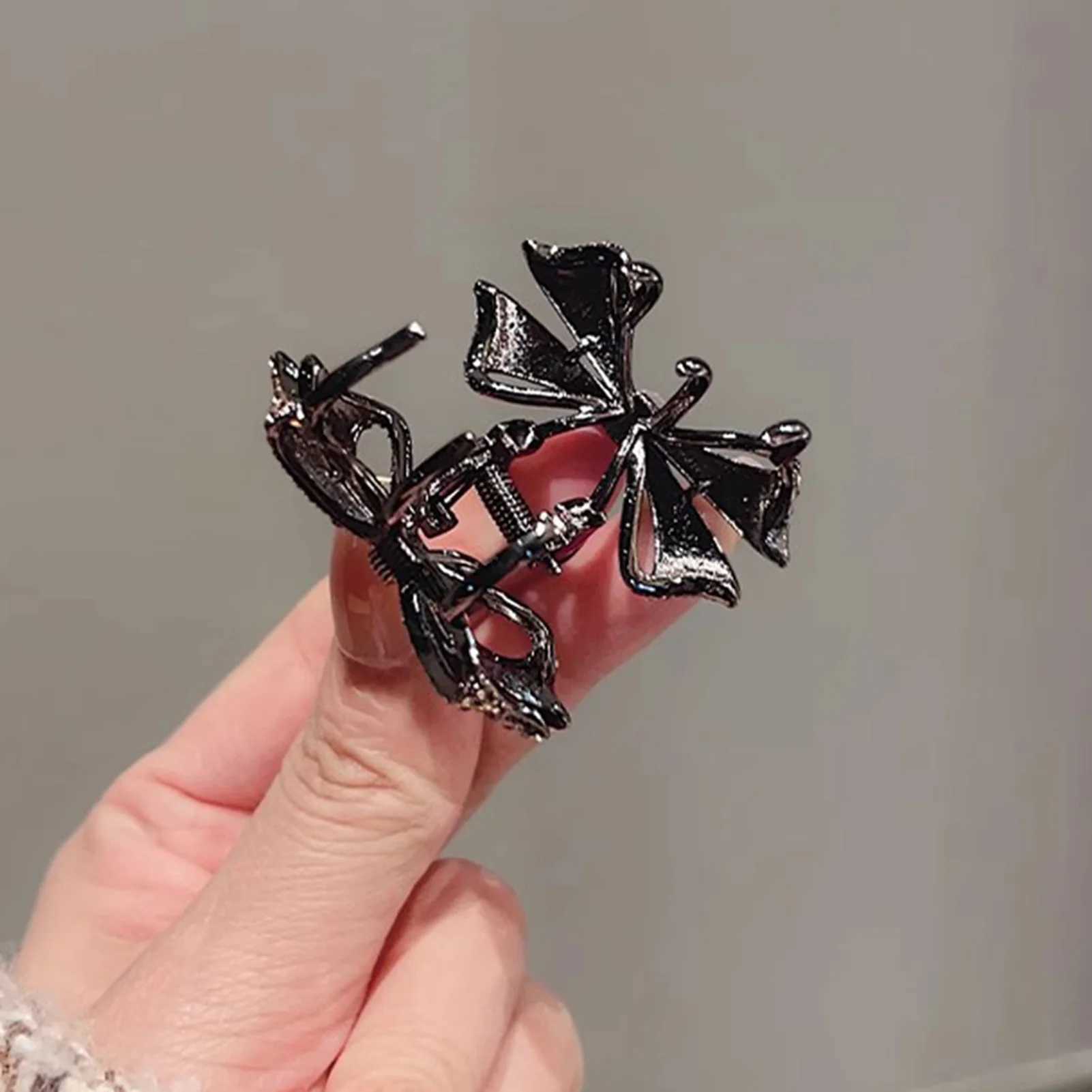 Black Bowknot Hair Claw Clip Sparkly Rhinestone Mini Simple Hairpin for Women Girls Elegant Snap Clip for Bangs Hair HolderW251028