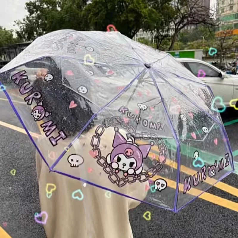 Sanrio New InStock Sanrio Creative Cartoon Folding Transparent Umbrella Cinnamoroll Kuromi Hellokitty Automatic Umbrella L251029