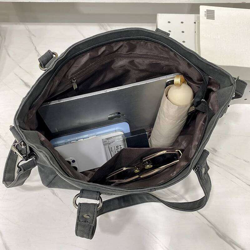 Women's Retro Suede Gray Shoulder Bag Large Quality Nubuck Leather Ladies Tote Handbag Quilted Decoration Female Crossbody Bags 251029
