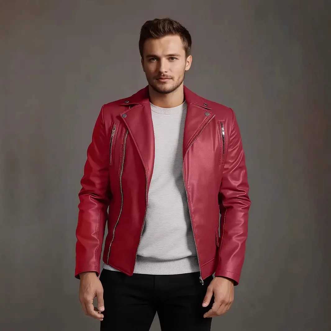 Cross border slim fit mens leather jacket casual jacket motorcycle suit American retro leather jacketT251029