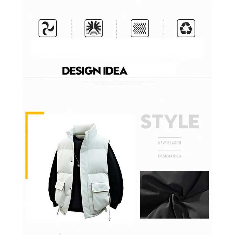 Winter Warmth Vest Solid Color Mens Stand Collar Sleeveless Casual Cargo Thermal Vest Male Thickened Warmth Sleeveless Jacket W251029